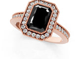 Rose gold Fancy Black Emerald Cut-Cut Diamond Halo Engagement Ring with Pave Band and Prong Setting_1