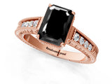 Rose gold Fancy Black Emerald Cut Cut Diamond Milgrain Pave Band Four-Prong Setting Ring_4