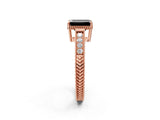 Rose gold Fancy Black Emerald Cut Cut Diamond Milgrain Pave Band Four-Prong Setting Ring_5