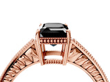 Rose gold Fancy Black Emerald Cut Cut Diamond Milgrain Pave Band Four-Prong Setting Ring_7