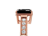 Rose gold Fancy Black Emerald Cut Cut Diamond Milgrain Pave Band Four-Prong Setting Ring_8