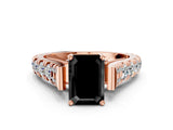 Rose gold Fancy Black Emerald Cut Cut Diamond Pavé Band Solitaire with Four-Prong Setting