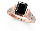 Rose gold Fancy Black Emerald Cut Cut Diamond Pavé Band Solitaire with Four-Prong Setting_1