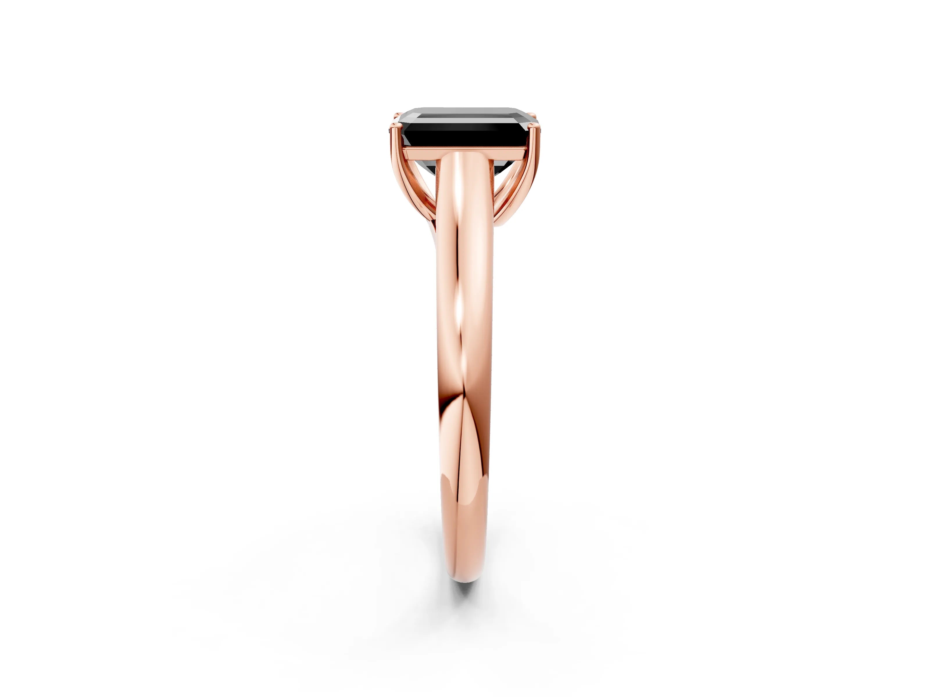 Rose gold Fancy Black Emerald Cut Cut Diamond Solitaire Engagement Ring with Tapered Plain Band and Four-Prong Setting_2