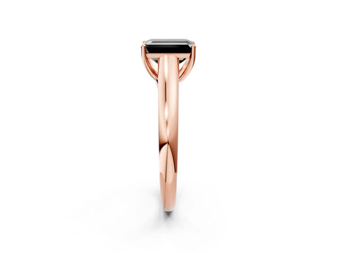 Rose gold Fancy Black Emerald Cut Cut Diamond Solitaire Engagement Ring with Tapered Plain Band and Four-Prong Setting_2