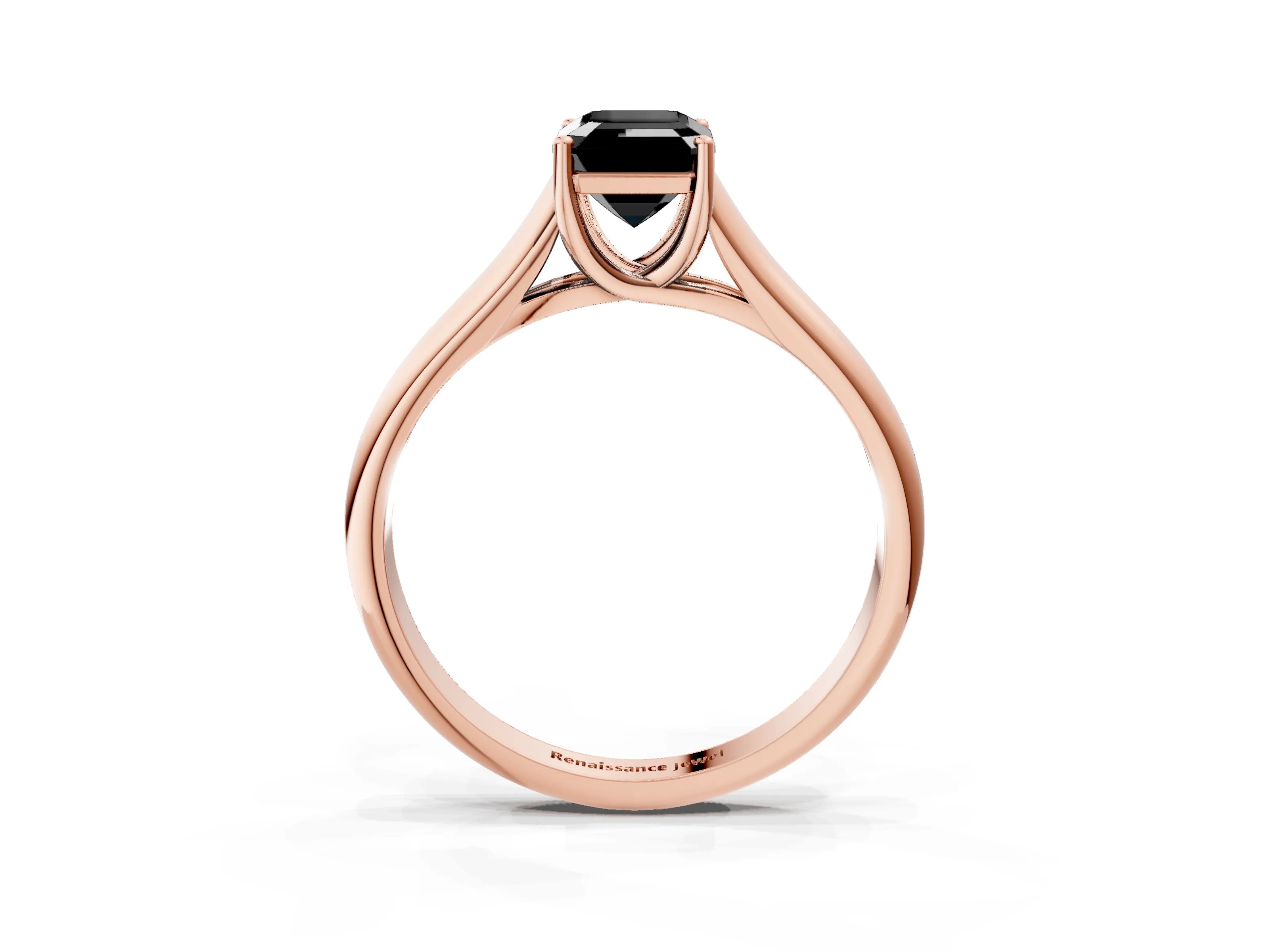Rose gold Fancy Black Emerald Cut Cut Diamond Solitaire Engagement Ring with Tapered Plain Band and Four-Prong Setting_3