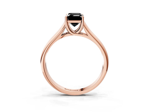 Rose gold Fancy Black Emerald Cut Cut Diamond Solitaire Engagement Ring with Tapered Plain Band and Four-Prong Setting_3