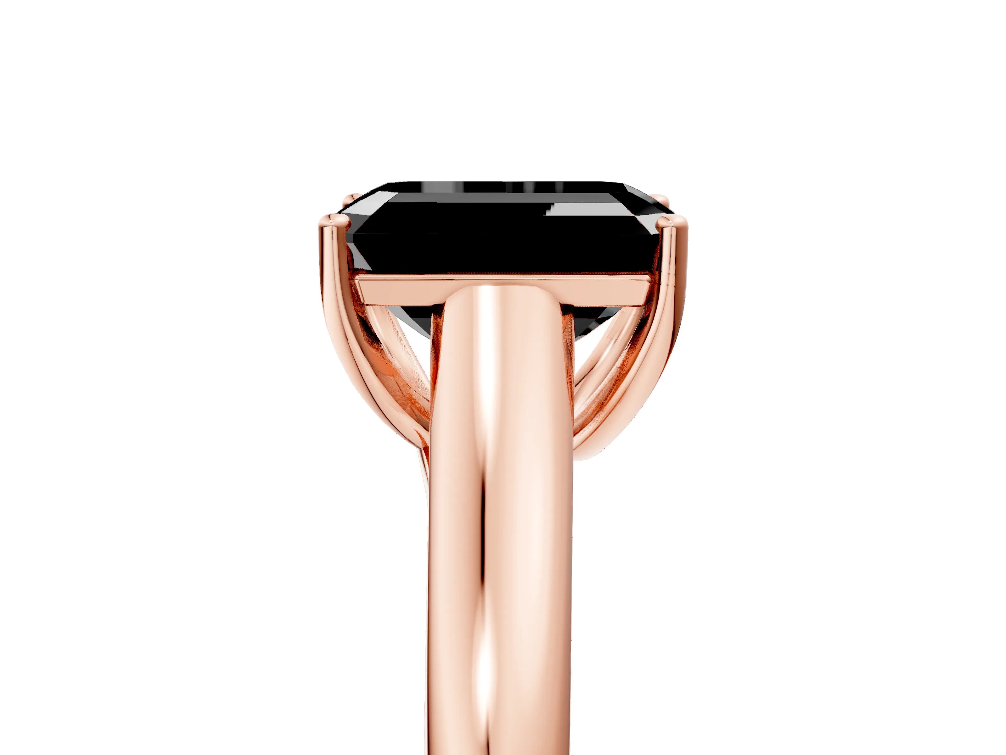 Rose gold Fancy Black Emerald Cut Cut Diamond Solitaire Engagement Ring with Tapered Plain Band and Four-Prong Setting_5