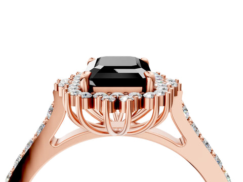 Rose gold Fancy Black Emerald Cut Cut Diamond Sunburst Halo Engagement Ring with Pavé Band_4