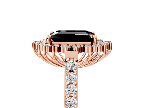 Rose gold Fancy Black Emerald Cut Cut Diamond Sunburst Halo Engagement Ring with Pavé Band_5