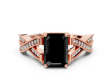 Rose gold Fancy Black Emerald Cut Cut Diamond Twisted Band with Milgrain Pave Setting and Four-Prong Setting