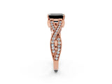 Rose gold Fancy Black Emerald Cut Cut Diamond Twisted Band with Milgrain Pave Setting and Four-Prong Setting_2