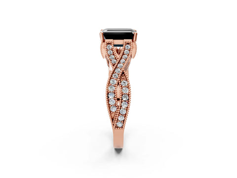 Rose gold Fancy Black Emerald Cut Cut Diamond Twisted Band with Milgrain Pave Setting and Four-Prong Setting_2