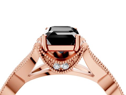 Rose gold Fancy Black Emerald Cut Cut Diamond Twisted Band with Milgrain Pave Setting and Four-Prong Setting_4