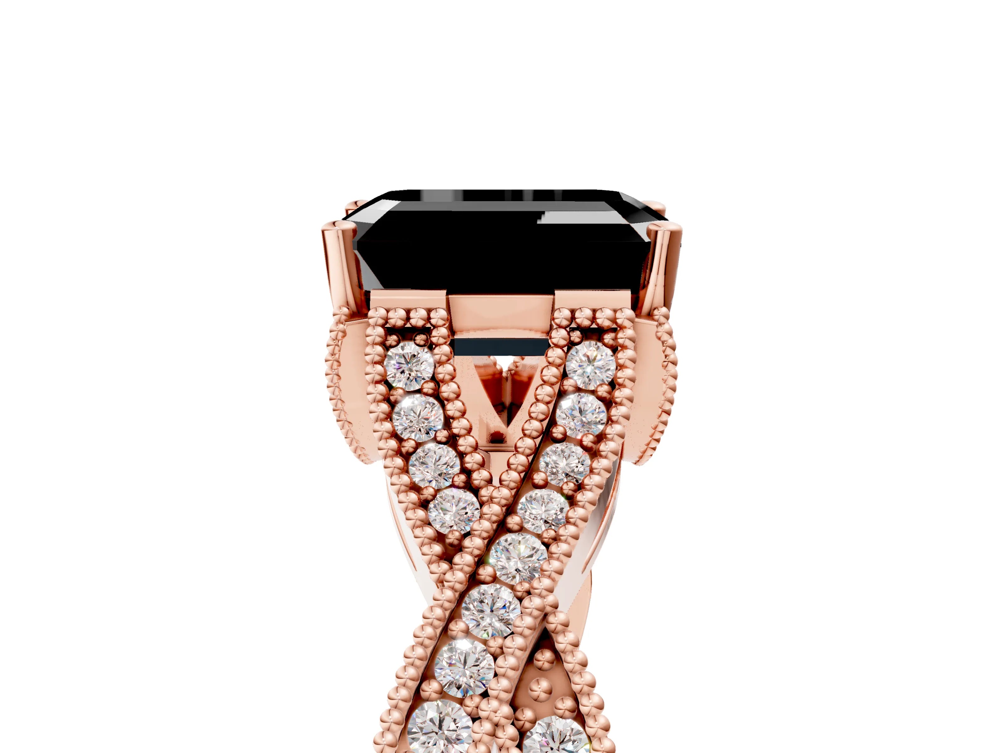 Rose gold Fancy Black Emerald Cut Cut Diamond Twisted Band with Milgrain Pave Setting and Four-Prong Setting_5