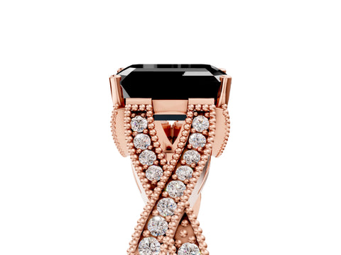 Rose gold Fancy Black Emerald Cut Cut Diamond Twisted Band with Milgrain Pave Setting and Four-Prong Setting_5