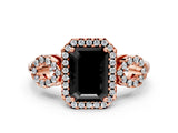 Rose gold Fancy Black Emerald Cut Cut Halo Diamond Infinity Band with Four-Prong Setting