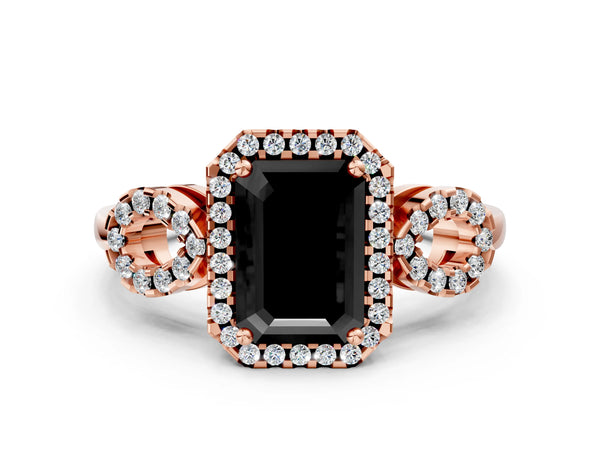 Rose Gold Emerald Cut Pave Infinity Halo Engagement Ring Setting for Black Center