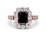 Rose gold Fancy Black Emerald Cut Cut Halo Diamond Pavé Engagement Ring with Milgrain Detailing