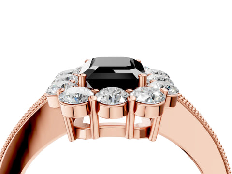 Rose gold Fancy Black Emerald Cut Cut Halo Diamond Pavé Engagement Ring with Milgrain Detailing_4