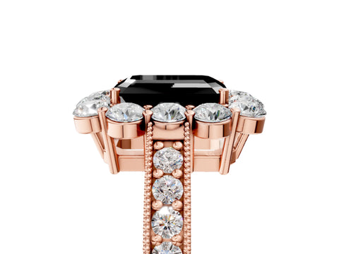 Rose gold Fancy Black Emerald Cut Cut Halo Diamond Pavé Engagement Ring with Milgrain Detailing_5