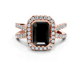 Rose gold Fancy Black Emerald Cut Cut Halo Split Shank Pave Set Ring
