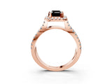 Rose gold Fancy Black Emerald Cut Cut Halo Split Shank Pave Set Ring_3