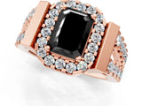 Rose gold Fancy Black Emerald Cut Cut Halo Split Shank Prong Set Ring_13