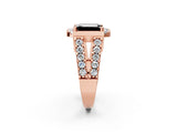 Rose gold Fancy Black Emerald Cut Cut Halo Split Shank Prong Set Ring_14