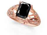 Rose gold Fancy Black Emerald Cut Cut Milgrain Pave Diamond Engagement Ring with Four-Prong Setting_16