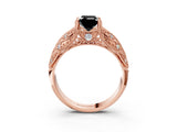 Rose gold Fancy Black Emerald Cut Cut Milgrain Pave Diamond Engagement Ring with Four-Prong Setting_18