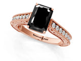 Rose gold Fancy Black Emerald Cut Cut Pave Band Milgrain Solitaire Ring_1