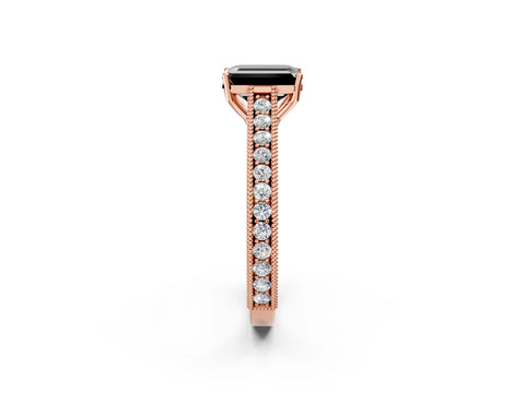 Rose gold Fancy Black Emerald Cut Cut Pave Band Milgrain Solitaire Ring_2