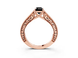 Rose gold Fancy Black Emerald Cut Cut Pave Band Milgrain Solitaire Ring_3