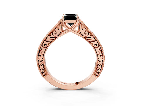 Rose gold Fancy Black Emerald Cut Cut Pave Band Milgrain Solitaire Ring_3