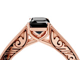 Rose gold Fancy Black Emerald Cut Cut Pave Band Milgrain Solitaire Ring_4