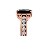Rose gold Fancy Black Emerald Cut Cut Pave Band Milgrain Solitaire Ring_5