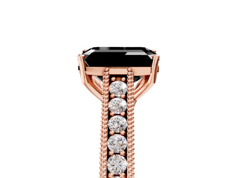 Rose gold Fancy Black Emerald Cut Cut Pave Band Milgrain Solitaire Ring_5