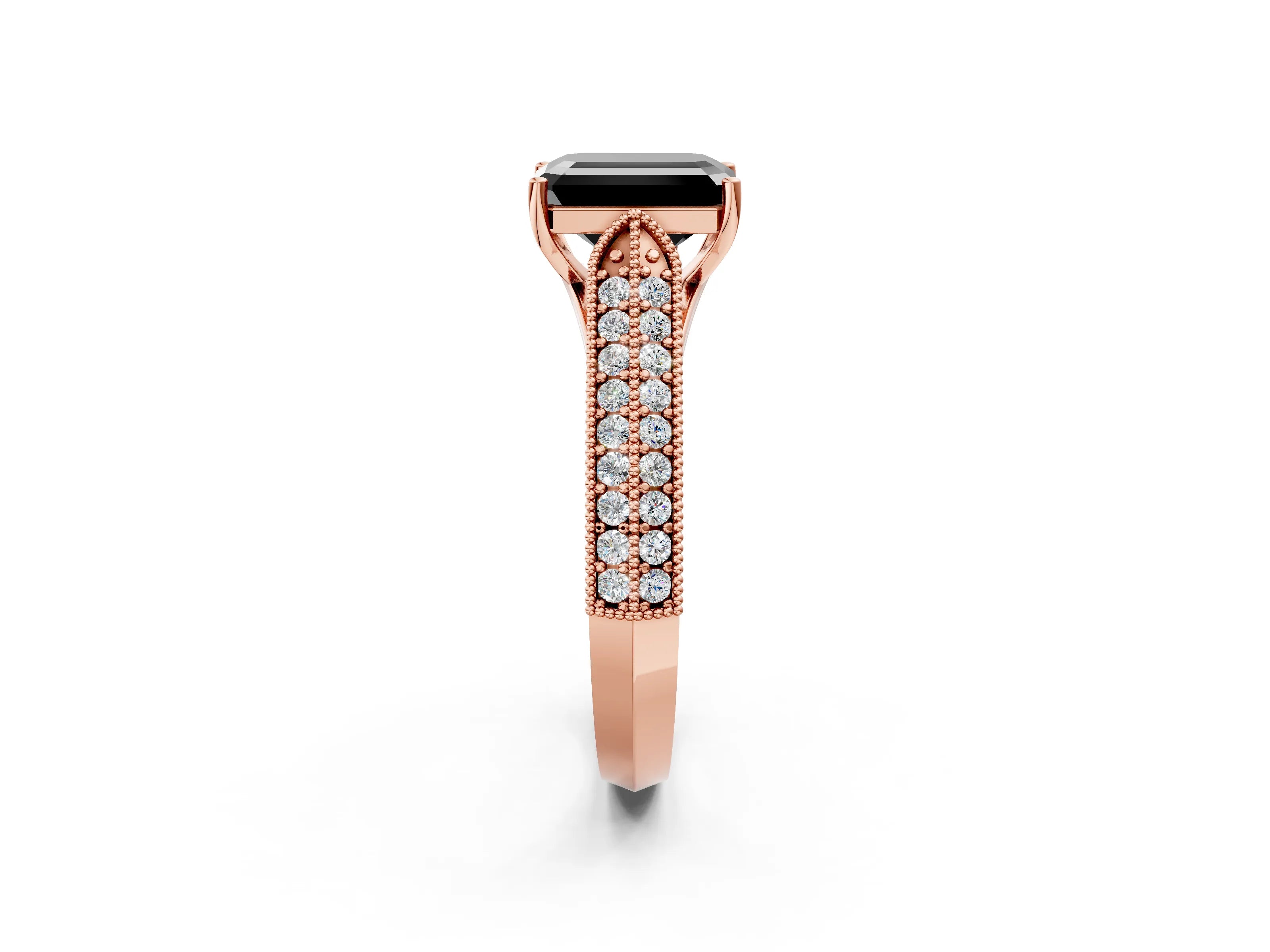Rose gold Fancy Black Emerald Cut Cut Pave Split Shank Engagement Ring with Four-Prong Setting_2