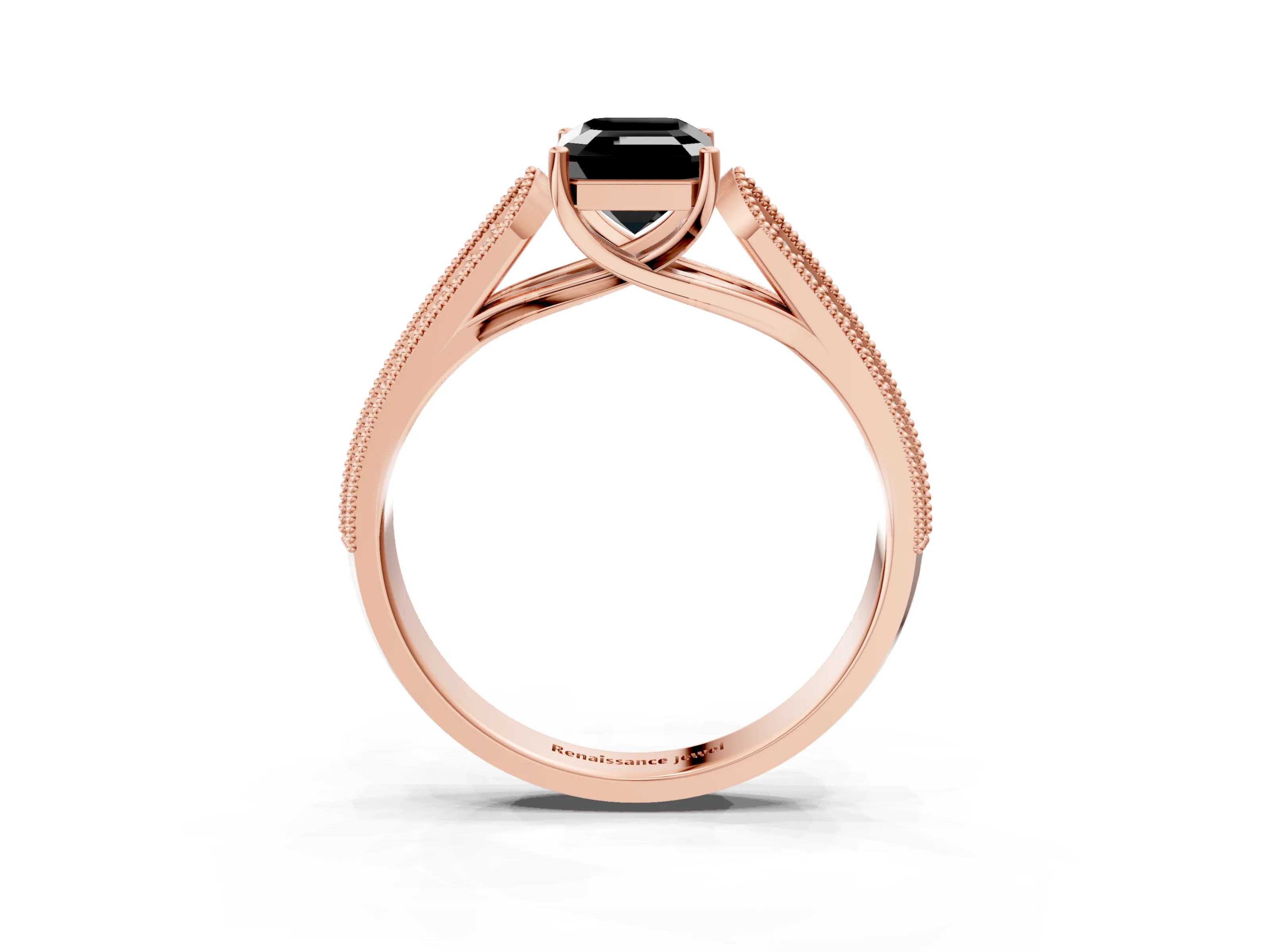Rose gold Fancy Black Emerald Cut Cut Pave Split Shank Engagement Ring with Four-Prong Setting_3