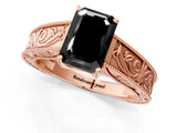 Rose gold Fancy Black Emerald Cut Cut Solitaire Engraved Band with Four-Prong Setting_1