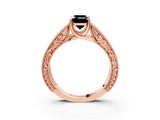 Rose gold Fancy Black Emerald Cut Cut Solitaire Engraved Band with Four-Prong Setting_3