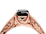 Rose gold Fancy Black Emerald Cut Cut Solitaire Engraved Band with Four-Prong Setting_4