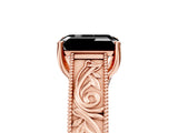 Rose gold Fancy Black Emerald Cut Cut Solitaire Engraved Band with Four-Prong Setting_5
