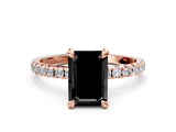 Rose gold Fancy Black Emerald Cut Diamond Brilliant Solitaire Ring with Pavé Band and Four-Prong Setting_12