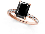 Rose gold Fancy Black Emerald Cut Diamond Brilliant Solitaire Ring with Pavé Band and Four-Prong Setting_13