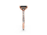 Rose gold Fancy Black Emerald Cut Diamond Brilliant Solitaire Ring with Pavé Band and Four-Prong Setting_14