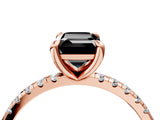 Rose gold Fancy Black Emerald Cut Diamond Brilliant Solitaire Ring with Pavé Band and Four-Prong Setting_16