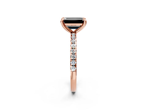 Rose gold Fancy Black Emerald Cut Diamond Brilliant Solitaire Ring with Pavé Band and Four-Prong Setting_2