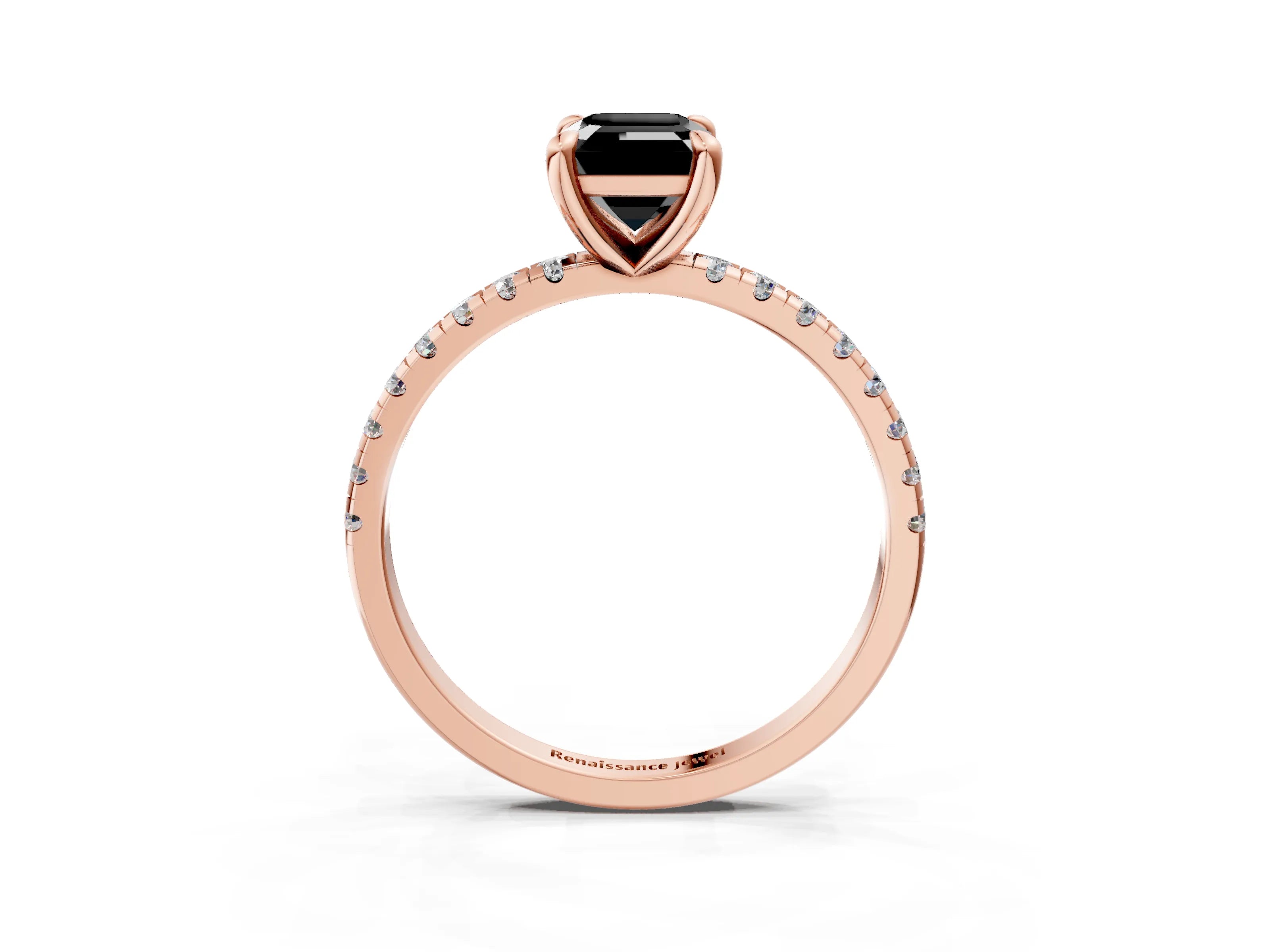 Rose gold Fancy Black Emerald Cut Diamond Brilliant Solitaire Ring with Pavé Band and Four-Prong Setting_3